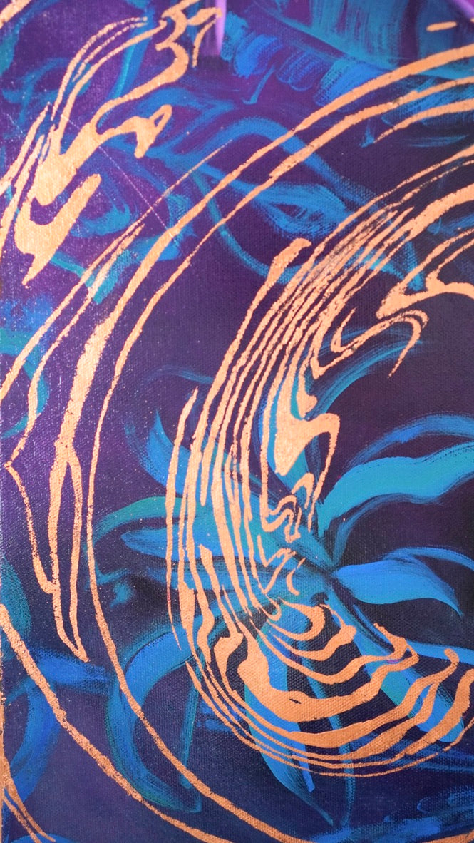 The Female Gaze (detail) — copper foil over oil on canvas by Summer Voelker
