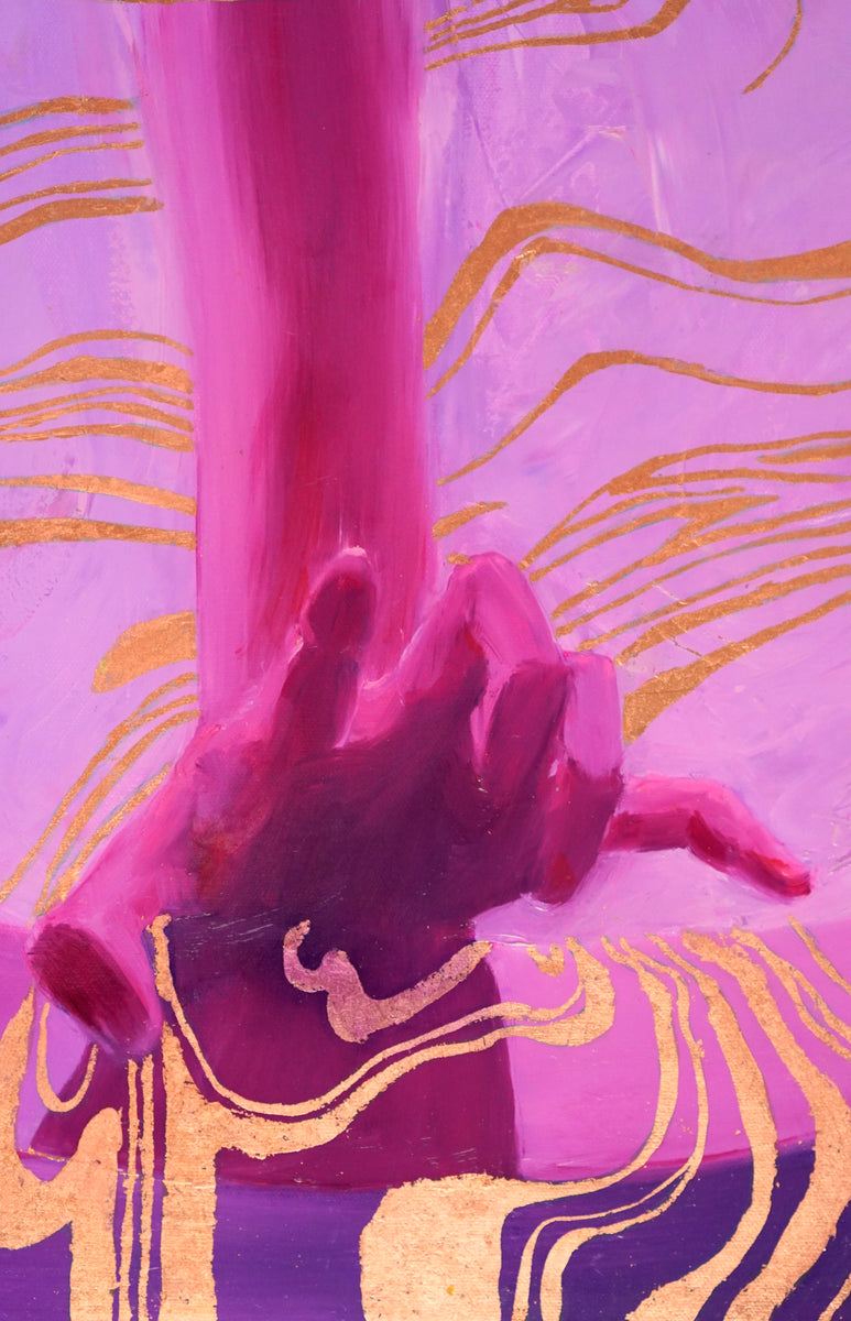 Little (Wo)man In the Boat (detail) — oil and copper foil on canvas by Summer Voelker