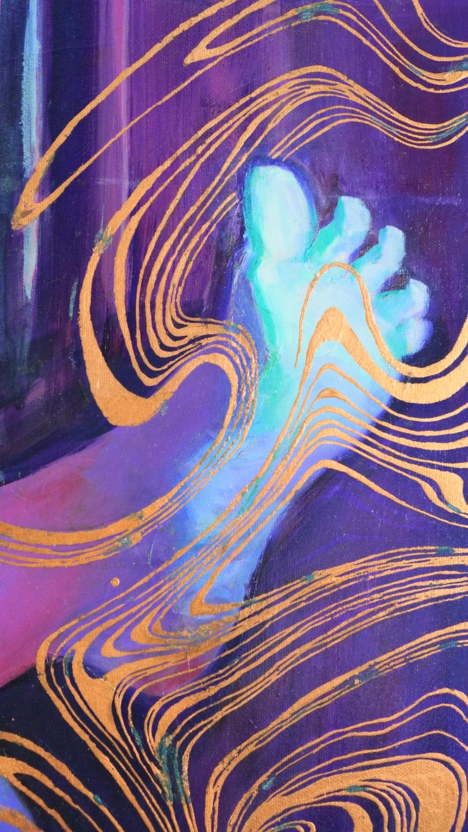 For Her Pleasure (detail) — oil and copper foil on canvas by Summer Voelker